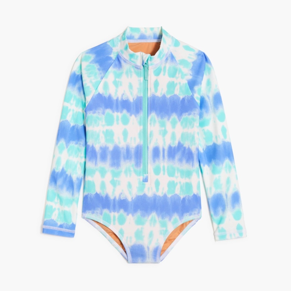 Kids Girls' tie-dye rash guard UPF Swimwear in‎ Blue and White Crewcuts Swimsuit